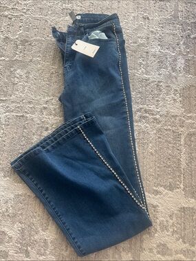 Forever 21 Dark Blue Flare Jeans with Side Crystal Trim
